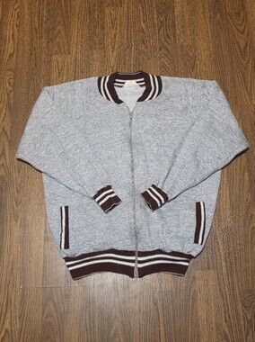 Vintage Impression Canada Varsity Knit Jacket Mens XL Heather Grey Full Zip F14